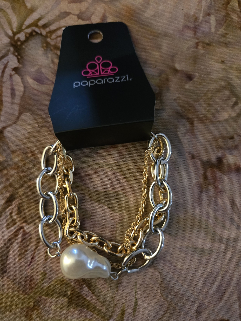 paparazzi Two-Tone Gold & Silver Layered Chain Bracelet with Pearl Drop